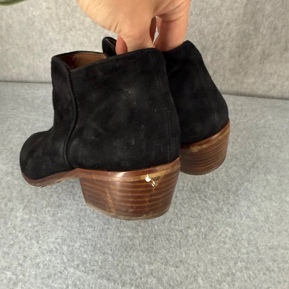 Sam Edelman Size 8 Petty Black Ankle Booties Boots Suede Leather Side Zip Wooden